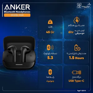 هدفون بلوتوثی انکر مدل Soundcore K20i با نویز کنسلینگ میکروفون (ENC)، درگاه شارژ USB Type-C، دارای کنترل لمسی، مقاوم در برابر پاشش آب با استاندارد - بندانگشتی 14