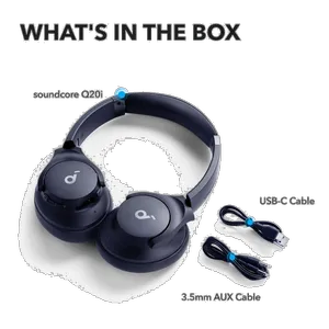 هدفون بلوتوثی انکر مدل Soundcore Q20i با نویز کنسلینگ فعال (ANC)، درگاه شارژ USB Type-C، دارای 2 میکروفون داخلی و 2 میکروفون خارجی، پشتیبانی از صدای Hi-Res از طریق کابل AUX - بندانگشتی 12
