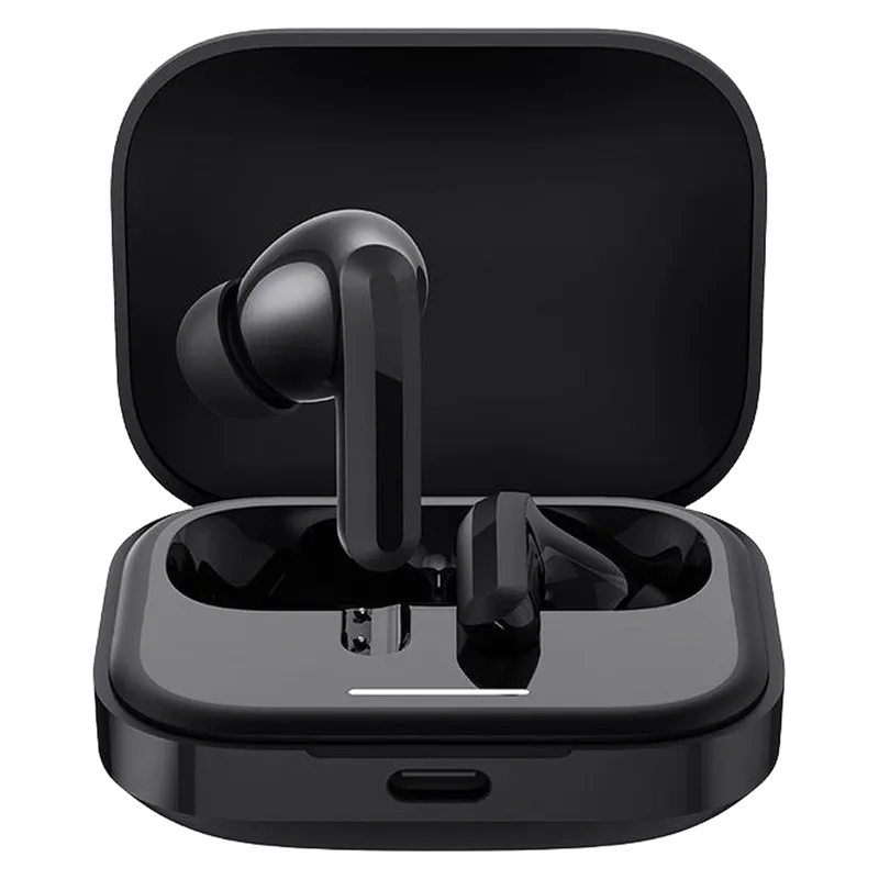 هدفون بلوتوثی شیائومی مدل Redmi Buds 5 با نویز کنسلینگ فعال (ANC)، درگاه شارژ USB Type-C، دارای نشانگر روی محفظه شارژ