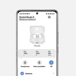 هدفون بلوتوثی شیائومی مدل Redmi Buds 5 با نویز کنسلینگ فعال (ANC)، درگاه شارژ USB Type-C، دارای نشانگر روی محفظه شارژ - بندانگشتی 19