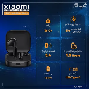 هدفون بلوتوثی شیائومی مدل Redmi Buds 6 Active با نویز کنسلینگ میکروفون (ENC)، درگاه شارژ USB Type-C، دارای دو میکروفون با قابلیت حذف نویز، پشتیبانی از فرمان لمسی، مقاوم در برابر رطوبت و عرق (IPX4) - بندانگشتی 23