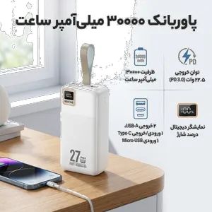 پاوربانک 22.5 وات ویکام مدل WP-96 ظرفیت 30000 میلی‌آمپرساعت - بندانگشتی 3