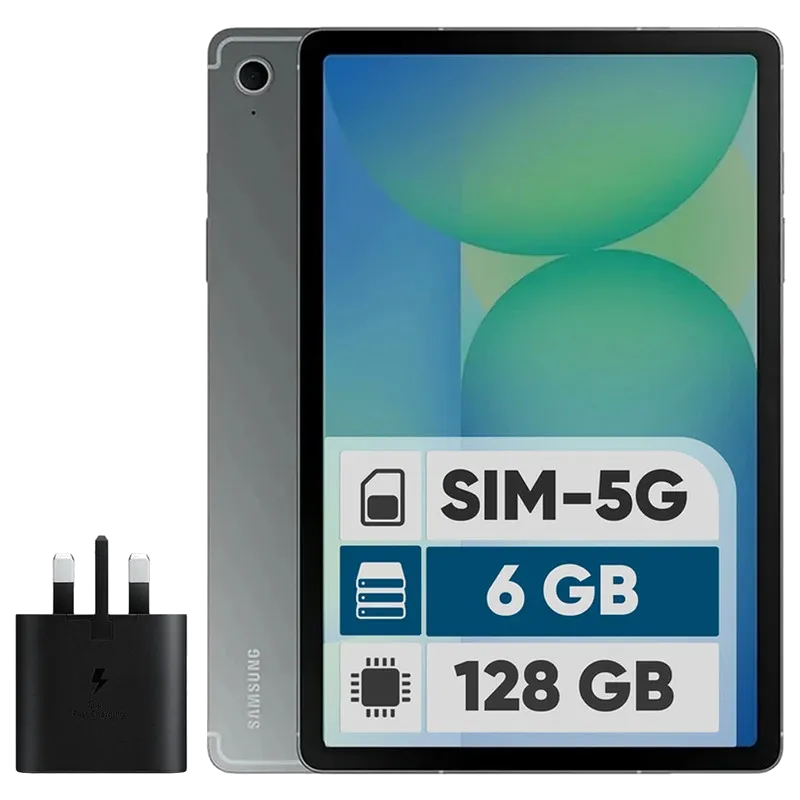 Samsung Galaxy Tab S10 Lite 5G 10.9 inch Tablet with 128GB and 6GB RAM, SIM card Support, 8 MP main camera, Stylus Support, with 25W Samsung EP-TA800 Wall Chager