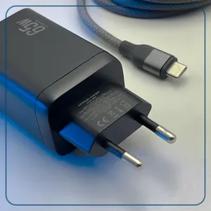 شارژر دیواری 65 وات 3 پورت وونک مدل PD65w به همراه کابل USB-C - بندانگشتی 13