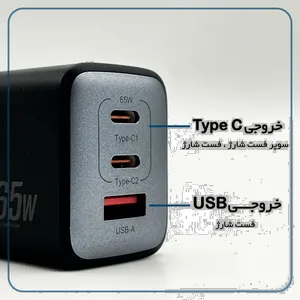 شارژر دیواری 65 وات 3 پورت وونک مدل PD65w به همراه کابل USB-C - بندانگشتی 4