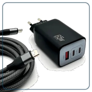 شارژر دیواری 65 وات 3 پورت وونک مدل PD65w به همراه کابل USB-C - بندانگشتی 8