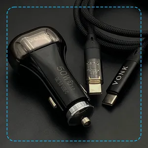 شارژر فندکی 50 وات دو پورت وونک مدل VC-50 به همراه کابل 1 متری USB-C - بندانگشتی 5