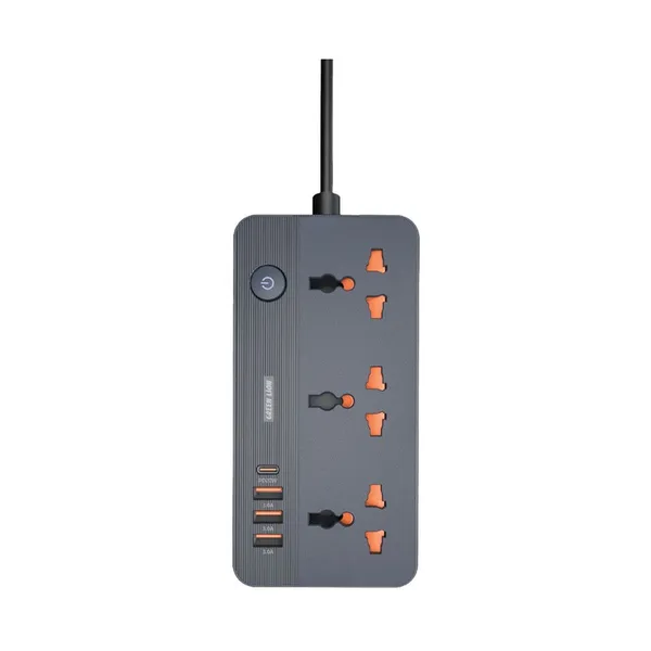 چندراهی برق گرین لاین مدل GS-200 با 3 پریز و 4 درگاه USB