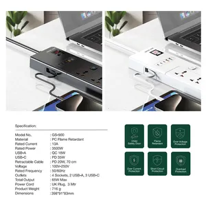 چندراهی برق گرین لاین مدل GS-800 با 4 پریز و 5 پورت USB - angle 13