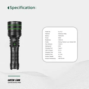 چراغ قوه دستی گرین لاین مدل GNHR3000LMBK با نور مهتابی و قابلیت شارژ سریع - angle 5