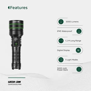 چراغ قوه دستی گرین لاین مدل GNHR3000LMBK با نور مهتابی و قابلیت شارژ سریع - angle 3